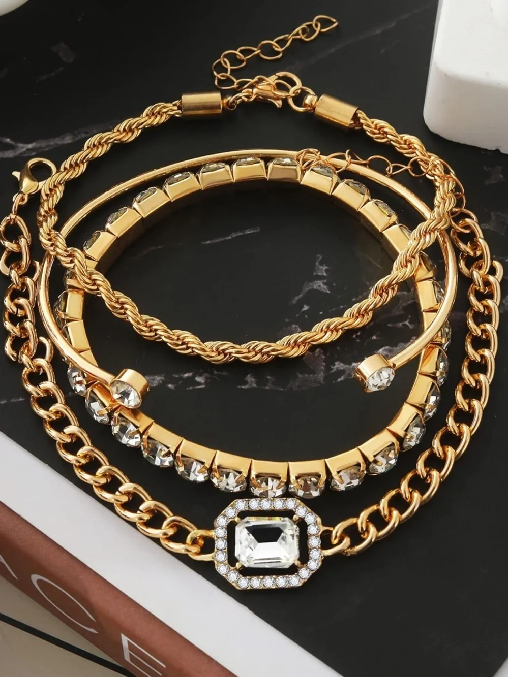 Anthropologie Gold Crystal 4-Piece Bracelet Stack